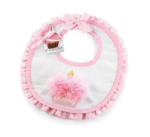 Mud Pie Baby Birthday Pink and White Decorated Cotton Bib, Cupcake