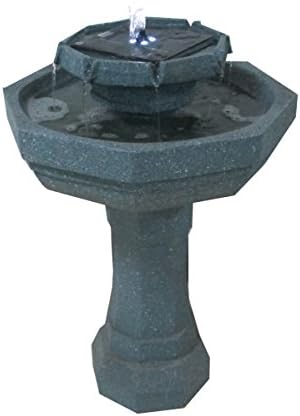 2 Tier Octagonal Sage Fountain Solar Birdbath with LED Lights ASF302A