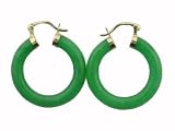 Green Jade Large Traditional Hoop Earrings, 14k Gold