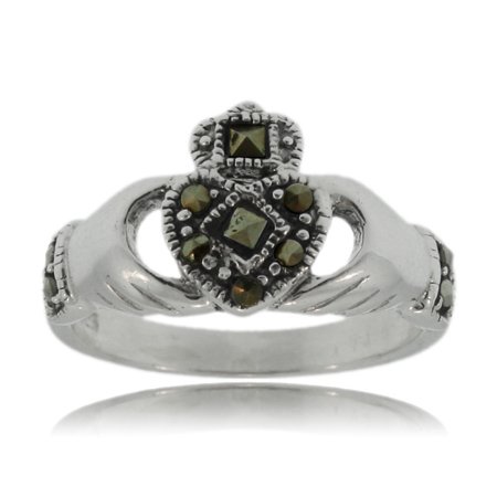 Sterling Silver Celtic Claddagh Ring W Marcasite