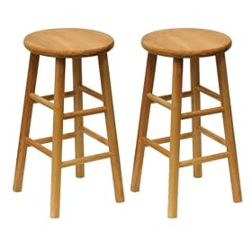 Set of 2 Natural Finish Solid Wood 24H Bar Stools by AtHomeMart