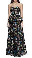 Organza Sweetheart Full Length Floral Print Vintage Peplum  Dress