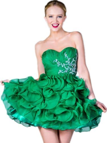 Zeilei Sweetheart Strapless Ruffles Baby Doll Sweet 16 Homecoming Dress in Green