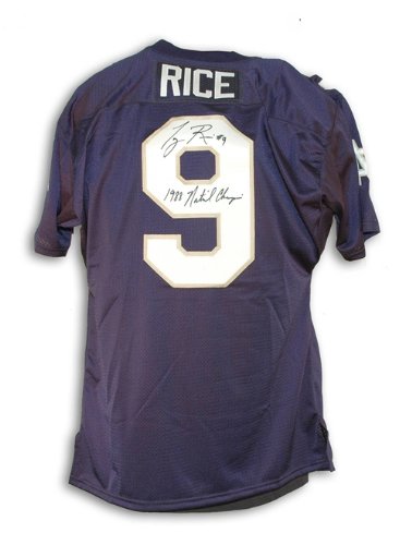 Tony Rice Autographed/Hand Signed Notre Dame Fighting Irish Navy Blue Throwback Jersey Inscribed ''1