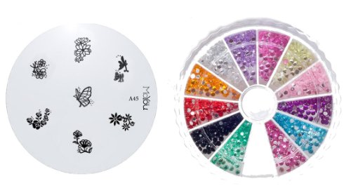 MoYou Nail Art Image Plate A45+ Rhinestone Pack-1200 premium quality Gemstones with 12 dif Preisvergleich
