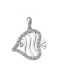 New 14k White Gold Diamond Fish Pendant - 1/10 Cttw