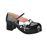 LOLA-07, 1 1/2 Patent Leather With Detachable Pearl Chain Mary-Jane Shoe, Demonia by Pleaser USA