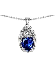 Original Star K (tm) Loving Mother And Twins Family Pendant With Heart Shape Created Sapphire in 925 Sterling Silver