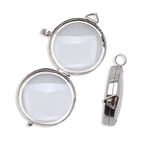 Silver Tone Glass Window Locket Pendant Domed 
