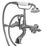 American Bath Factory F1-1120-SN-F9-9100-ML-SN F1-1120 Wall Mount Bathtub Faucet, Metal Lever Handle