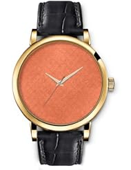 SPRAWL Aanalog Fashion Series Gold Ladies Watches of Genuine Black Leather Strap,Unique Wrist Watch for Women Girls Designed with Orange Light Paintings