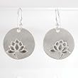 Round Lotus Flower Dangle Earrings in Sterling Silver, #8888