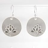 Round Lotus Flower Dangle Earrings in Sterling Silver, #8888