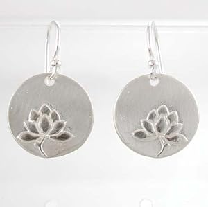 Round Lotus Flower Dangle Earrings in Matte Finished Sterling Silver, #8888