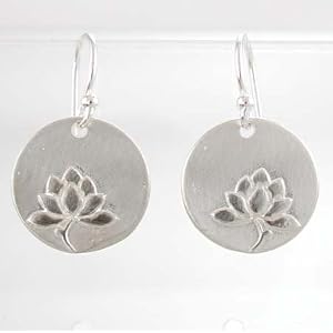Round Lotus Flower Dangle Earrings in Sterling Silver, #8888