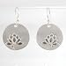 Round Lotus Flower Dangle Earrings in Sterling Silver, #8888