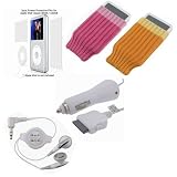 Fosmon's Starter Kit 2 for Apple iPod Classic / 6 Gen (with Car Charger, Screen Protector, Retractable Earphone, and 2 pcs Protective Beanie Caps Socks)
