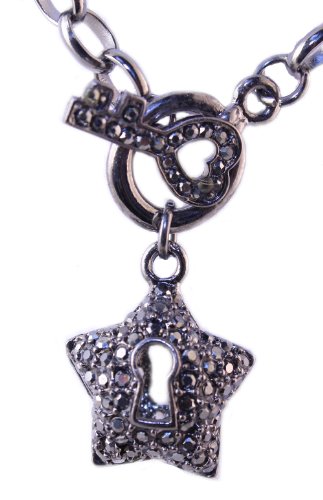 Black Diamond Accent Star Key Charm Pendant Necklace