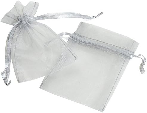 Tesoar 100 Pcs Organza Drawstring Gift Bag Pouch Wrap for Party/Game/Wedding (3"x 3.5", 9 x 7 cm), Gray