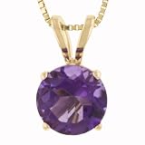 14k Yellow Gold 6mm Round Amethyst 4-Prong Pendant, 18"