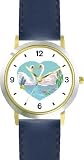 41mV HBMKTL. SL160  Two White Swans in Love Heart   WATCHBUDDY® DELUXE TWO TONE THEME WATCH   Arabic Numbers   Blue Leather Strap Womens Size Small