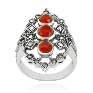 Sterling Silver Marcasite and Carnelian Open Work Ring