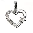 Sterling Silver Pendant - Heart With Star - Clear Cubic Zirconia - 18mm Height