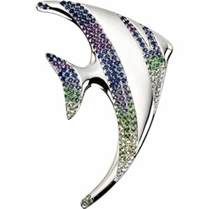 Multi-gemstone Angel Fish Brooch Pendant