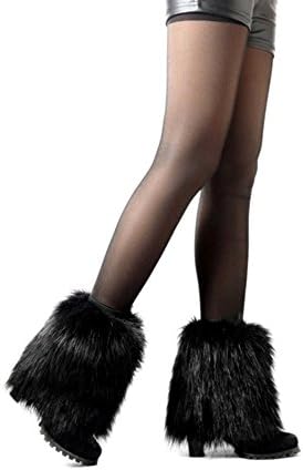 Wed2BB Fluffy Faux Fur Winter Warmer Shoe Cover Leg Warmer Faux Fur Boot Sleeve For Women - Black