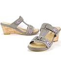 Damen Sommer Pantolette, Klettverschluss, Keilabsatz, grau