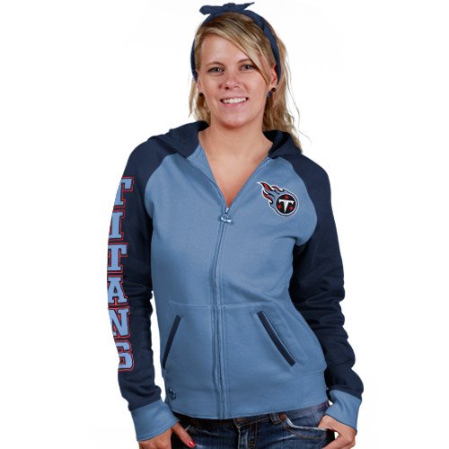 Tennessee Titans Women's Light Blue Letterman Full-Zip Hooded Sweatshirt