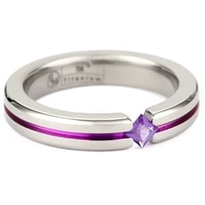 Women's Grey Titanium Princess-Cut Amethyst with Purple Anodized Channel, Size 6 (Jewelry)
