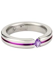 Womens Grey Titanium Princess-Cut Amethyst with Purple Anodized Channel