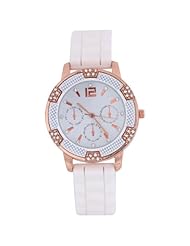 Sotijobs Classic Rubber Jelly Ladies Gold Chronograph Rhinestones Wrist Watch White