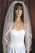 2 Tier Ivory Fingertip Length Satin Rattail Trim Scattered Rhinestone Bridal Wedding Veil