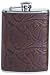 Simran HF-8-ILG Ajmer 8 oz. Brown Fossil Leaf Pattern Italian Leather Stainless Steel Flask
