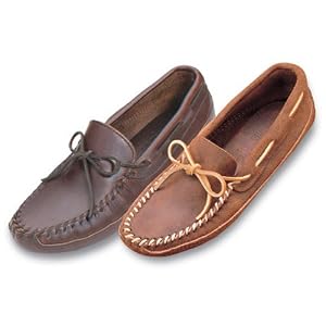 Mens Minnetonka Moccasins Lariat Leather Double Bottom Softsole Moc Dark Brown by Minnetonka