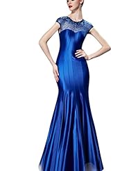 A-line Cap Sleeves Beaded Mesh Cocktail Floor Length Round Neck Satin Mermaid Homecoming Dress/Pageant Dress/Prom Dress/Party Dress/Wedding Dress 