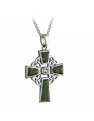 Sterling Silver Connemara Marble Irish Celtic Cross Pendant - Guaranteed Delivery for Valentines Day