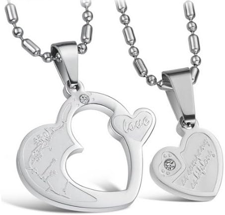 Stainless Steel Couple Lovers Heart "Love, Company, Lifelong" Pendant Necklace Set His and Hers . FREE CHAIN NECKLACES INCLUDED.