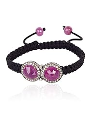 18kt Gold Diamond Pave Gemstone Charm Macrame Cord Bracelet Silver Fashion Jewelry