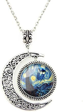 Moon Pendant Van gogh's starry sky Jewelry Necklaces Tardis Doctor Who Starry Night Necklace