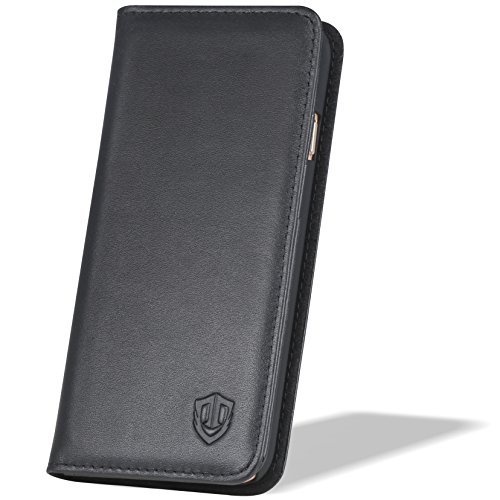 SHIELDON Slim Fit Leather Flip Kickstand Wallet Card Holder Case with Magnetic Closure for iPhone 6s Plus / 6 Plus - Black