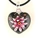 Pink Murano Glass Flower Heart Pendant Rubber Cord Necklace Sterling Silver Clasp