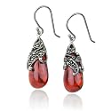 Sterling Silver Marcasite & Garnet-Colored Glass Teardrop Earrings