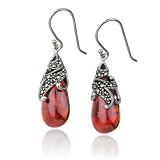 Sterling Silver Marcasite & Garnet-Colored Glass Teardrop Earrings