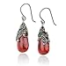 Sterling Silver Marcasite & Garnet-Colored Glass Teardrop Earrings