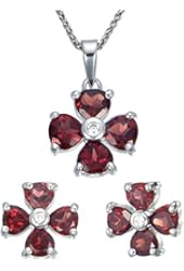 Vir Jewels 2.80 CT Garnet Earrings and Pendant Set in Sterling Silver