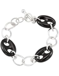 Lux Sterling Silver Genuine Onyx Marine Link Bracelet