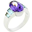 Oval Amethyst Colored Blue Aqua Baguettes Silver Tone Cubic Zirconia CZ Costume Ring (Size 5,6,7,8,9,10)